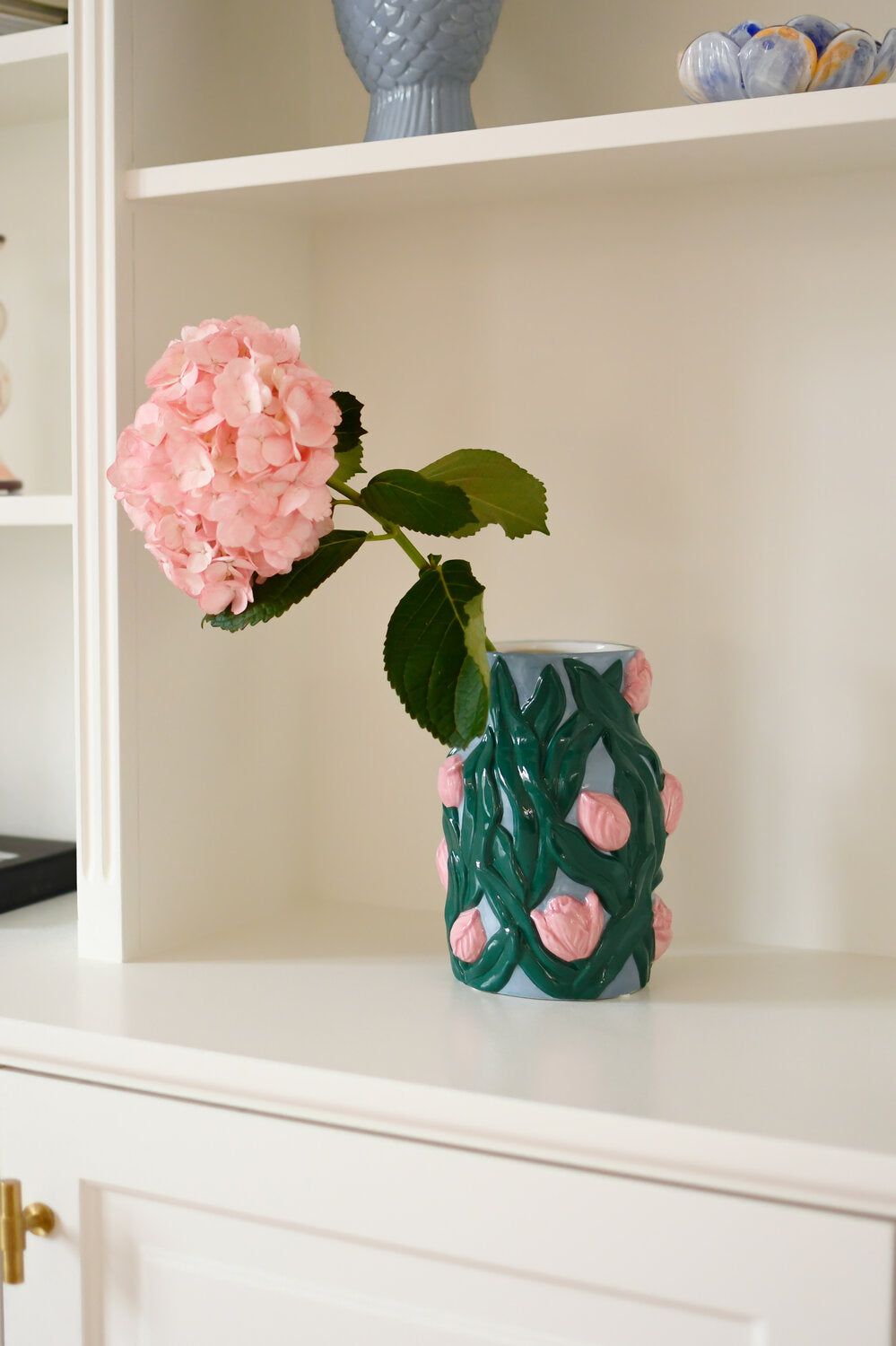 Tulipan vase, grøn/rosa/blå - H20 cm